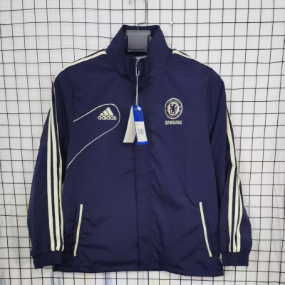 Casaco desportivo azul escuro com logos Adidas, Samsung e Chelsea Football Club