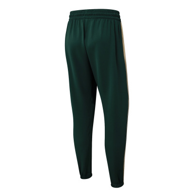 Calças desportivas verdes escuras com faixa branca lateral