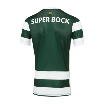 T-shirt desportiva verde e branca com texto SUPER BOCK e número 120
