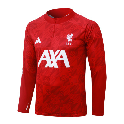 Camisola de futebol vermelha de manga comprida com logótipos L.F.C., AXA e Adidas