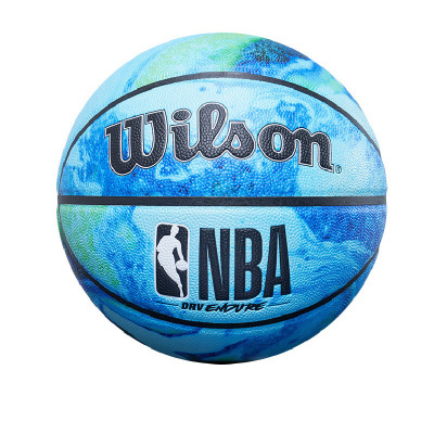 Bola de basquetebol Wilson azul e verde com logotipos NBA