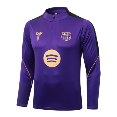 Camisola de treino de futebol roxa com logótipos do FC Barcelona e Spotify