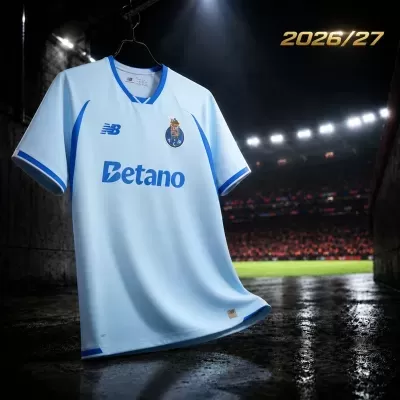 Camisola azul clara do FC Porto de futebol com texto 2026/27