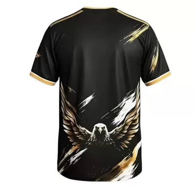 Camiseta preta com estampa de águia dourada e branca nas costas