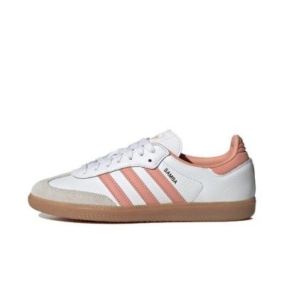 Ténis Adidas Samba branco com riscas cor de rosa