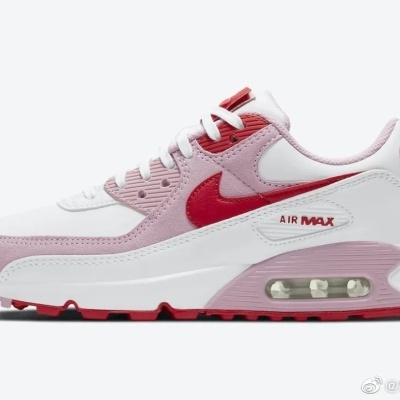 Sapatilha Nike Air Max branca, vermelha e cor-de-rosa com sola vermelha