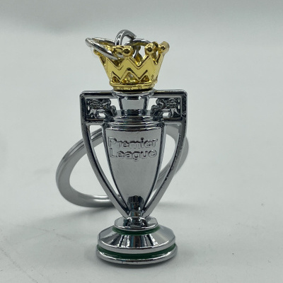 Chaveiro metálico da Premier League com coroa dourada em fundo branco