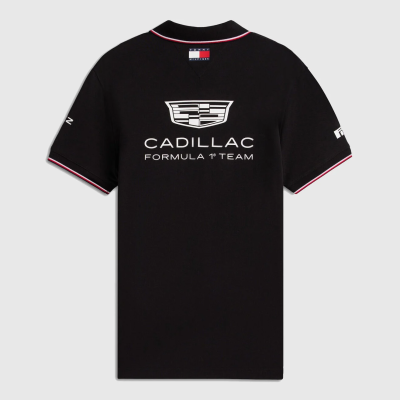 Polo preto com logótipo CADILLAC FORMULA 1º TEAM nas costas