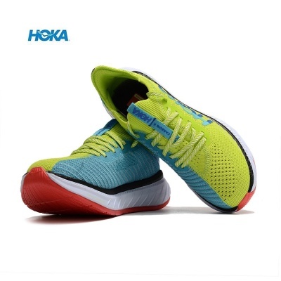 Sapatilhas desportivas Hoka em azul claro, verde limão e vermelho