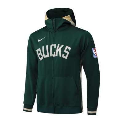 Casaco desportivo verde escuro com capuz e texto BUCKS