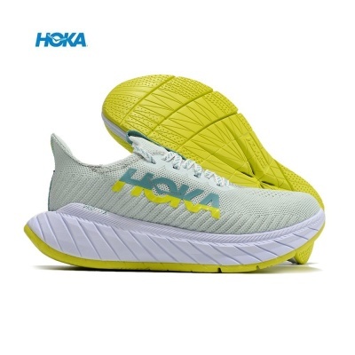 Sapatilhas desportivas Hoka cinza claro com sola amarela e branca