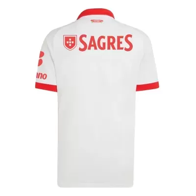 Camisola branca com detalhes vermelhos e logotipo SAGRES nas costas