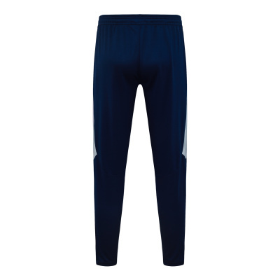 Calças de desporto azul escuro com painel lateral branco e cós elástico