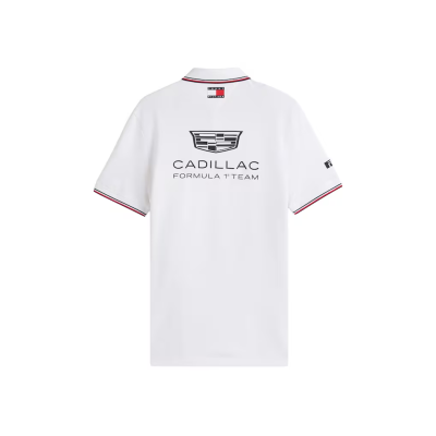 Polo branco com estampado CADILLAC FORMULA 1 TEAM nas costas