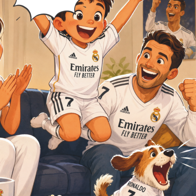 Camisolas brancas do Real Madrid com números e nomes em ambiente doméstico