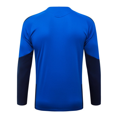 Camisola desportiva azul de mangas compridas vista de costas