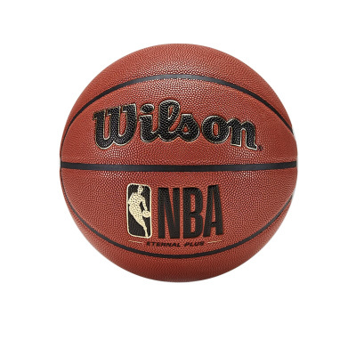 Bola de basquetebol Wilson castanha com texto preto e dourado NBA