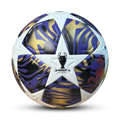 Bola de futebol BUDAPEST 26 FINAL com padrão branco, roxo, dourado e preto