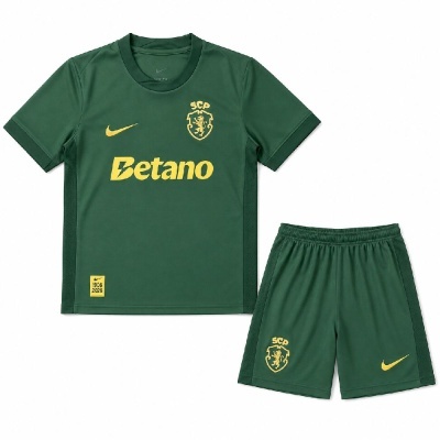 Conjunto desportivo verde escuro com logótipos SCP e Nike amarelos