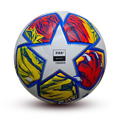 Bola de futebol colorida com estrela branca e texto FIFA QUALITY