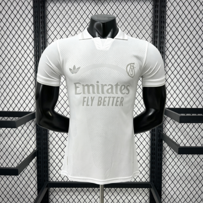 Camisola de futebol branca com gola em V e estampagem cinzenta
