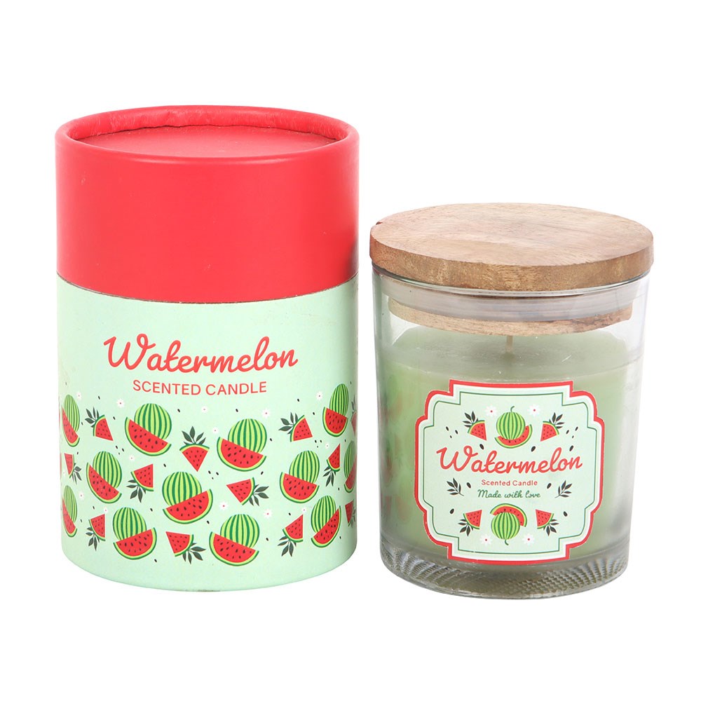 Vela perfumada Watermelon com caixa colorida e tampa de madeira