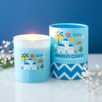 Vela azul perfumada com embalagem AMALFI COAST