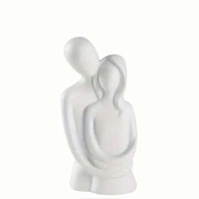Escultura decorativa branca abstrata de casal simplificada em material liso