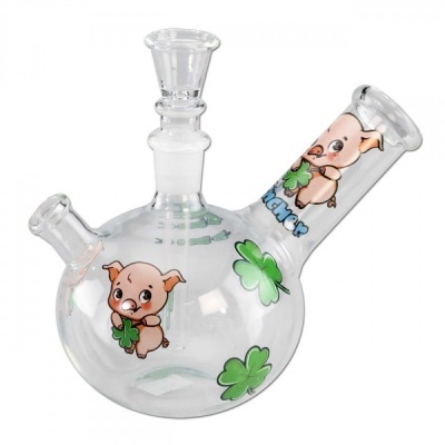 Cachimbo de vidro transparente com porquinhos e trevos verdes