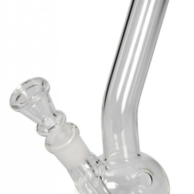 Bong de vidro transparente com base redonda e tubo inclinado
