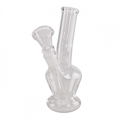 Bong de vidro transparente com base circular e tubo cilíndrico vertical