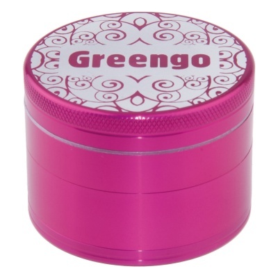 Recipiente rosa com tampa branca decorada e texto Greengo