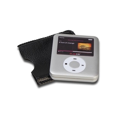 Leitor de música portátil quadrado com ecrã e capa preta