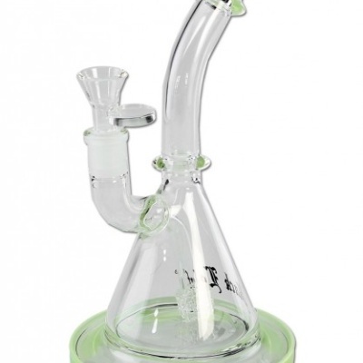 Bong de vidro transparente com detalhes em verde