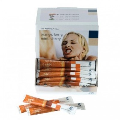 caixa branca com sachês laranja e branco com texto 'orange. berry. mint. cherry.'