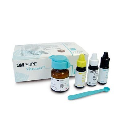 Conjunto de produtos dentários 3M ESPE Vitremer com vários frascos e embalagem