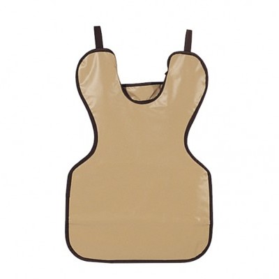 Avental bege impermeável com bordas castanhas e alças