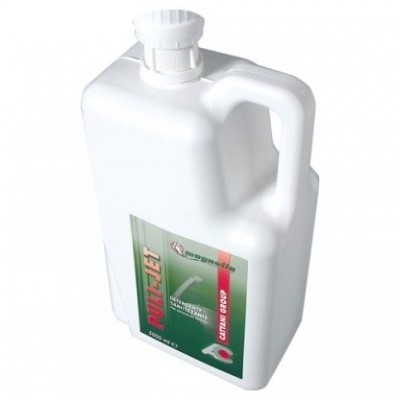 Frasco branco de plástico com etiqueta verde e vermelha