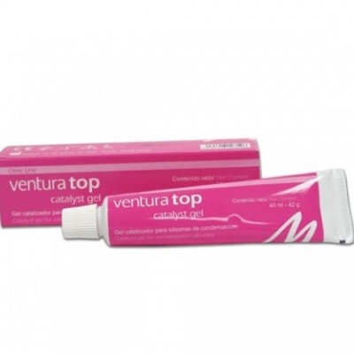 Gel catalisador Ventura Top em tubo rosa com embalagem correspondente