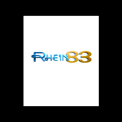 Logótipo 'RHEIN 83' azul e amarelo sobre fundo branco