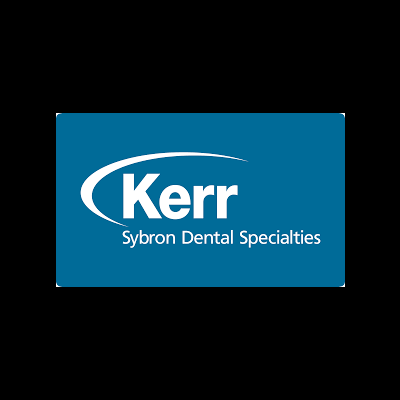 Logótipo da marca Kerr Sybron Dental Specialties sobre fundo azul