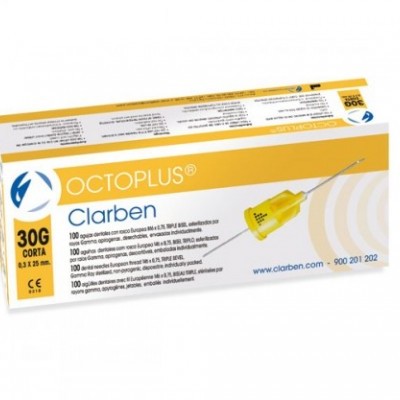 Caixa de agulhas hipodérmicas OCTOPLUS CLARBEN 30G com embalagem branca e amarela