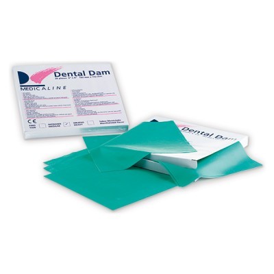 Pacote Dental Dam MEDICALINE com folhas de borracha verde esmeralda