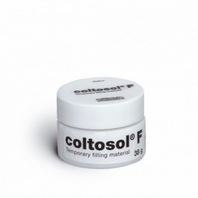 Embalagem branca redonda de plástico com etiqueta 'coltosol F' e 38 g