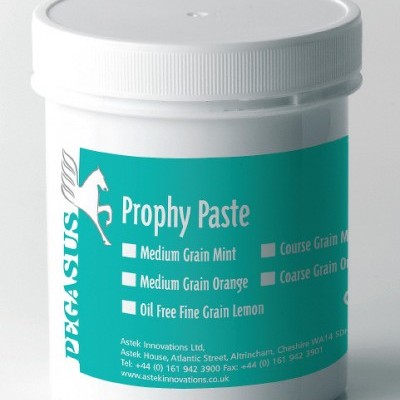 Frasco de pasta para profilaxia PEGASUS com etiqueta azul turquesa e texto branco