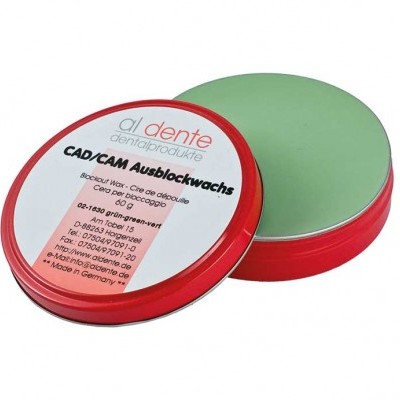 Vela bloqueadora CAD/CAM em lata vermelha com cera verde