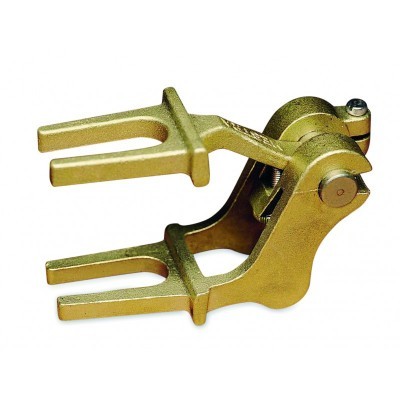 Ferramenta metálica dourada com extremidades bifurcadas