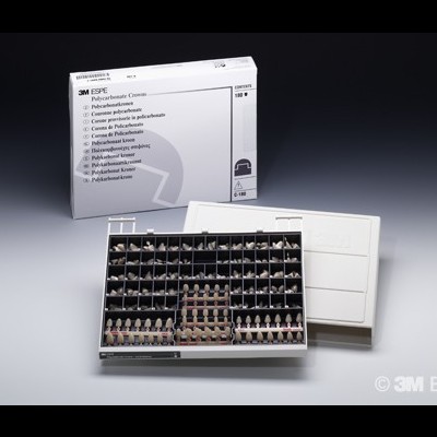 Conjunto de coroas protéticas 3M ESPE com estojo e caixa branca