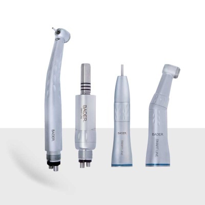 Ferramentas dentárias BADER brancas e cinza sobre fundo branco