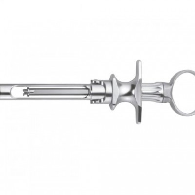 Seringa metálica injetora reutilizável prateada